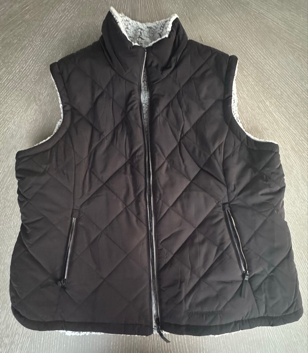 Free Country Reversible Quilted & Fleece Puffer Vest Jacket Black Women’s XXL